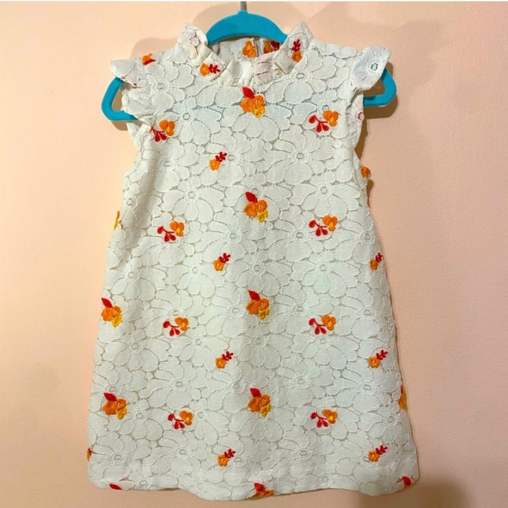 Janie and Jack dress. Beautiful white lace with orange and pink.